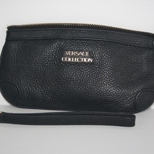 Versace Collection wristlet, small, leather, black
